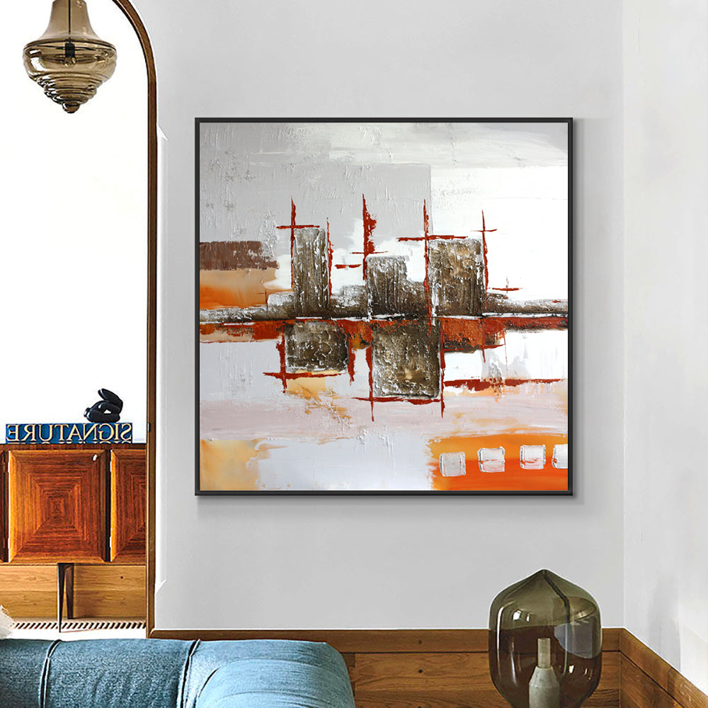 Hand Painted Oil Painting Abstract Building Paintings On Canvas Modern Wall Art Pictures For Bedroom,27inx54in,No Frame