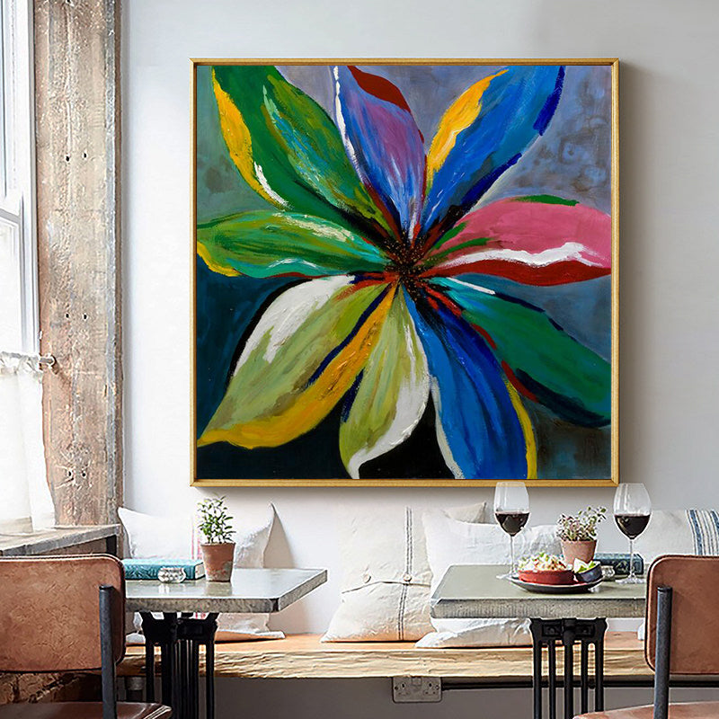 Abstract Blue Red Green Flower Oil Painting Handpainted Modern Plant Wall Art Canvas Painting For,31inx31in,No Frame