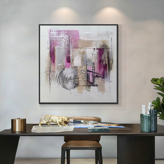 Abstract Large Size City Building Paintings  Handpainted Oil Painting On Canvas Handmade Wall Art,31inx31in,No Frame
