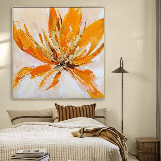 Light Luxury Style American Restaurant Decoration Painting Modern Minimalist Square Abstract Flower Living Room Hand Painting,31inx31in,No Frame