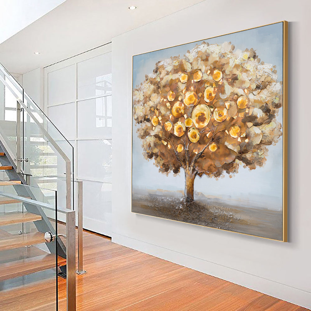 Abstract 3D Brown Trees Oil Painting Hand Painted On Canvas Modern New Handmade Wall Art,31inx31in,No Frame