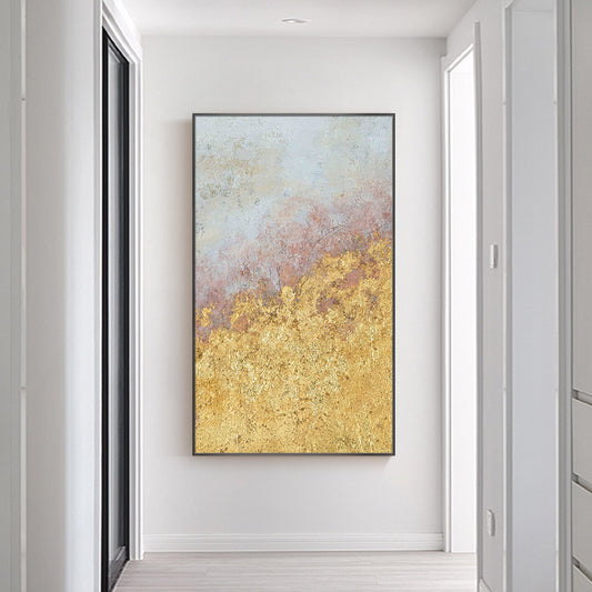 Hand-painted Abstract Oil Painting Modern Minimalist Porch Light Luxury Decorative Painting Vertical Version Of Nordic Gold Leaf27inx54in,No Frame