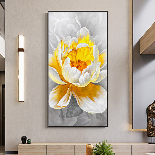 Handmade Landscape Yellow Flowers Peony Texture Oil Painting On Canvas Entrance Home Decor Wall Art Vertical,27inx54in,No Frame