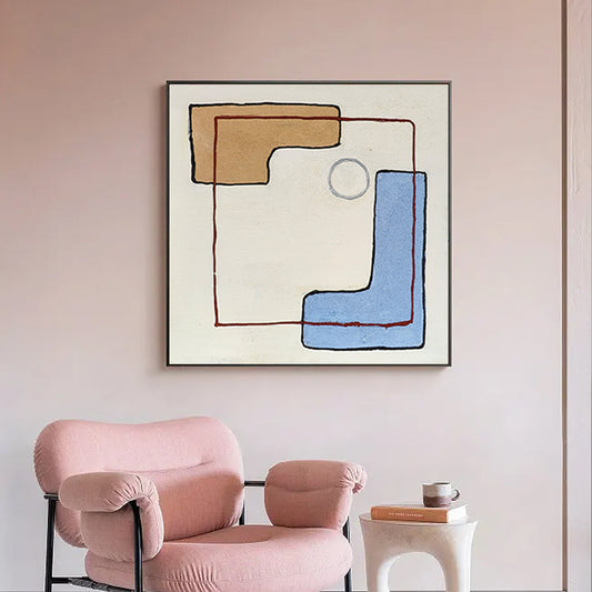 Frameless Abstract Geometry Textured Oil Painting Modern Wall Art Handpainted Oil Painting On Canvas,31inx31in,No Frame