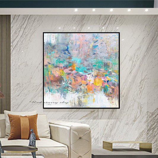 Modern Abstract Color Canvas Art Painting Living Room Bedroom Hand Painted Home Decoration Large Wall Decoration,31inx31in,No Frame