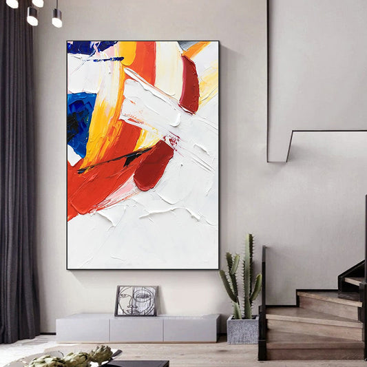 Handmade Oil Painting on Canvas Vertical Abstract Big Brushstrokes Color Living Room Wall Decoration Painting,31inx47in,No Frame