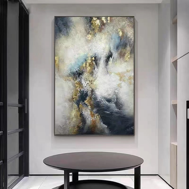 #760Handpainted Light Luxury Atmospheric Gold foil Hanging Painting Porch Decorative Painting Nordic Vertical Large Size Oil,31inx47in,No Frame