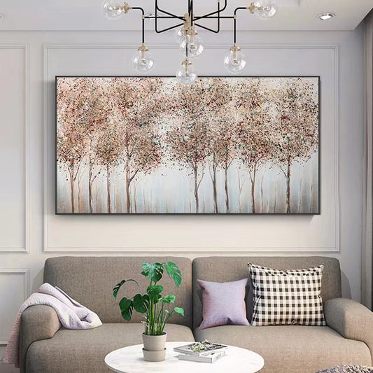 Handpainted Oil Painting Fortune Tree Abstract Decorative Painting Sofa Background Wall Painting Bedroom Bedside Canvas Painting,27inx54in,No Frame