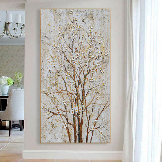 Hand Painted Flowers Oil Painting Abstract Wall Art Picture Thick Textured Canvas Art Painting Living Room,27inx54in,No Frame