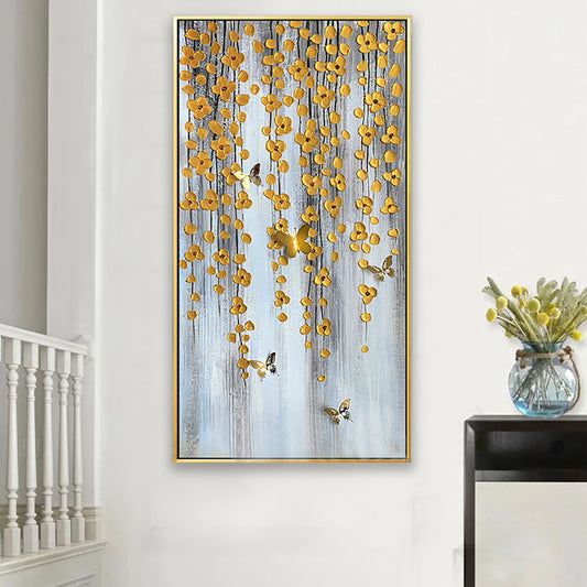 Large Wall Painting Gold Oil On Canvas Handmade For Living Room Decoration Abstract Landscape Oil Painting,27inx54in,No Frame