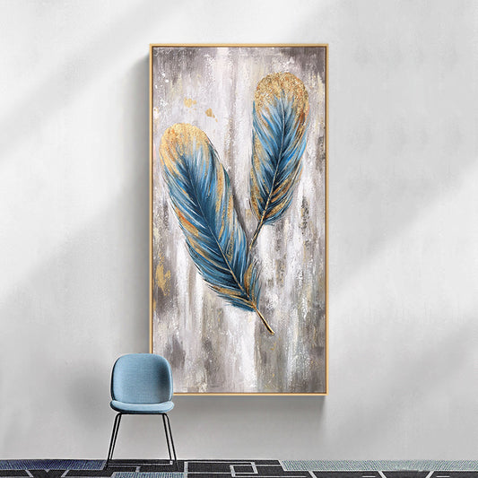 Modern Hand painted Oil Painting Decoration Vertical Prints Feather Decorative Painting Home Hanging Painting Wall Art,27inx54in,No Frame
