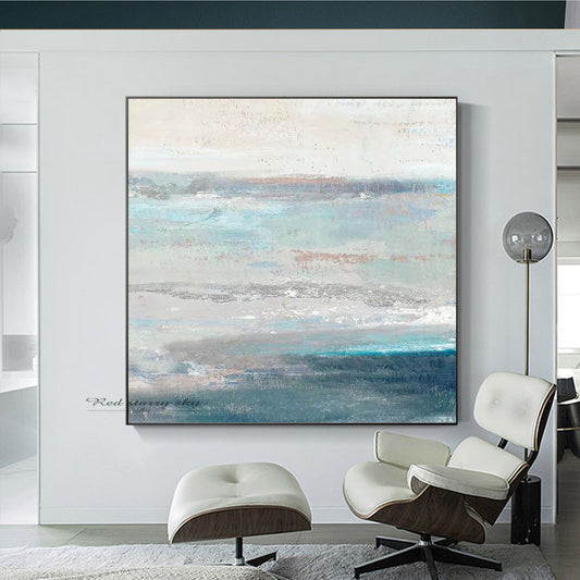 Modern Abstract Blue Ocean Canvas Art Painting Living Room Bedroom Hand painted Home Decoration Large Wall,31inx31in,No Frame