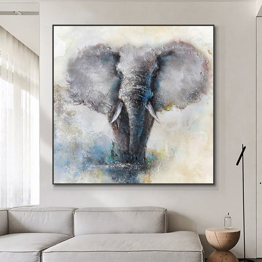 Modern Abstract Elephant Picture Hand Painted Oil Painting Retro Animal Water color Canvas Wall Art Painting,31inx31in,No Frame