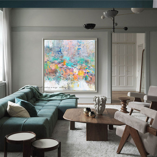 Modern Abstract Color Canvas Art Painting Living Room Bedroom Hand Painted Home Decoration Large Wall Decoration,31inx31in,No Frame