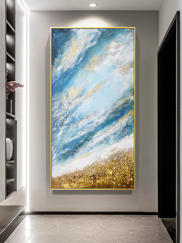 Hand painted Thick Oil Paintings Gold Art On Canvas Unframed Wall Decor For Christmas Gift,27inx54in,No Frame