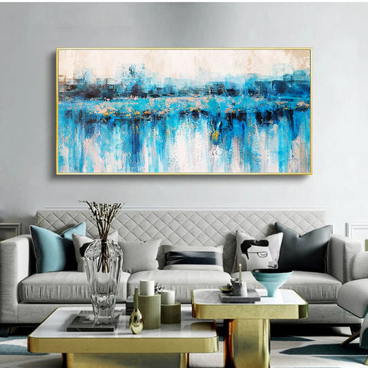Hand painted Oil Painting Landscape Decorative Painting Modern Minimalist Background Wall Large Light Luxury Hanging Painting,27inx54in,No Frame