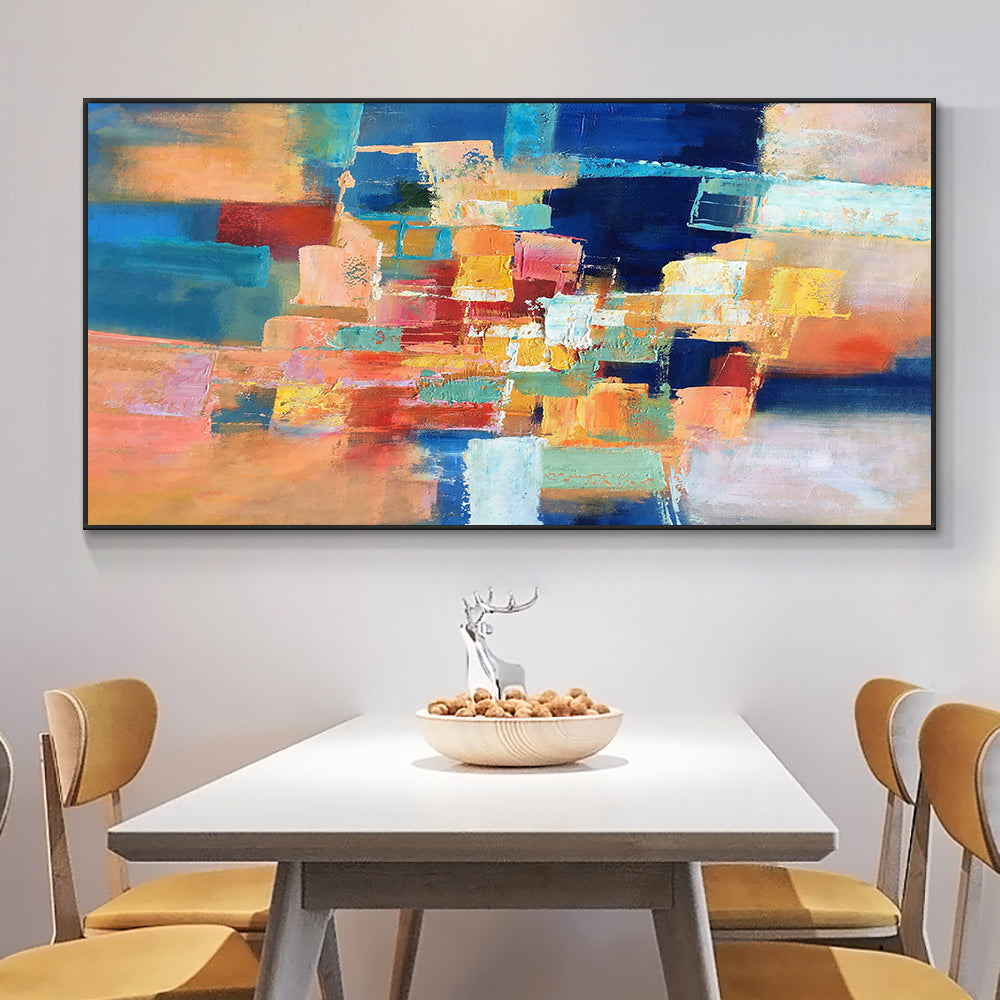 Hand Painted Colorful Oil Painting On Canvas Unframed Modern Decorative Abstract Wall Art Painting,27inx54in,No Frame