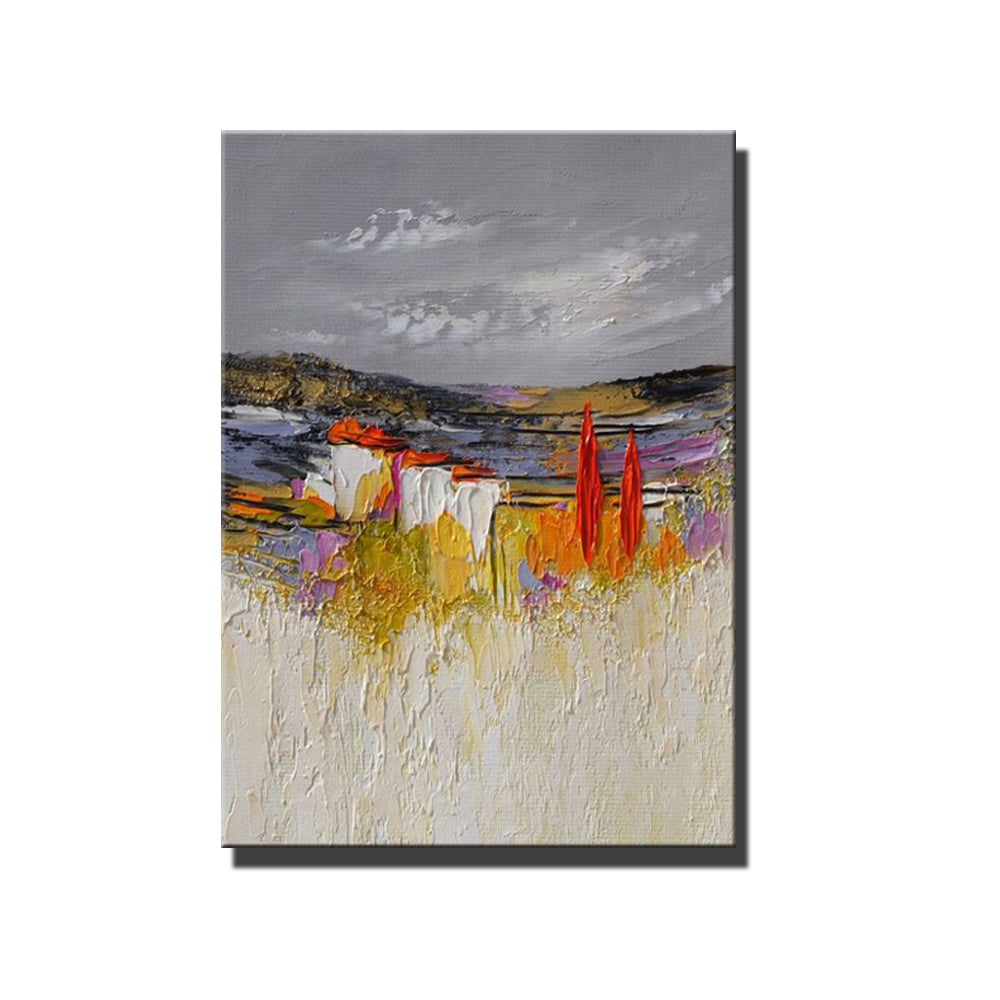 Gray yellow Oil Painting On Canvas Handmade Abstract Landscape Thick Oil Wall Art Hand Painted Large,31inx47in,No Frame