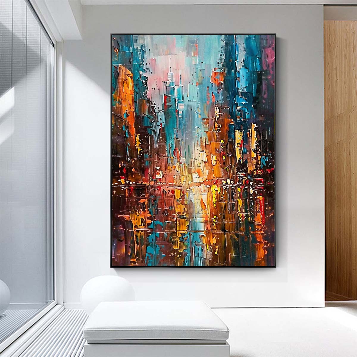 Original creation City Hand painted Oil Painting Canvas Wall Art For Home Living Room Unframed/Rolled #006