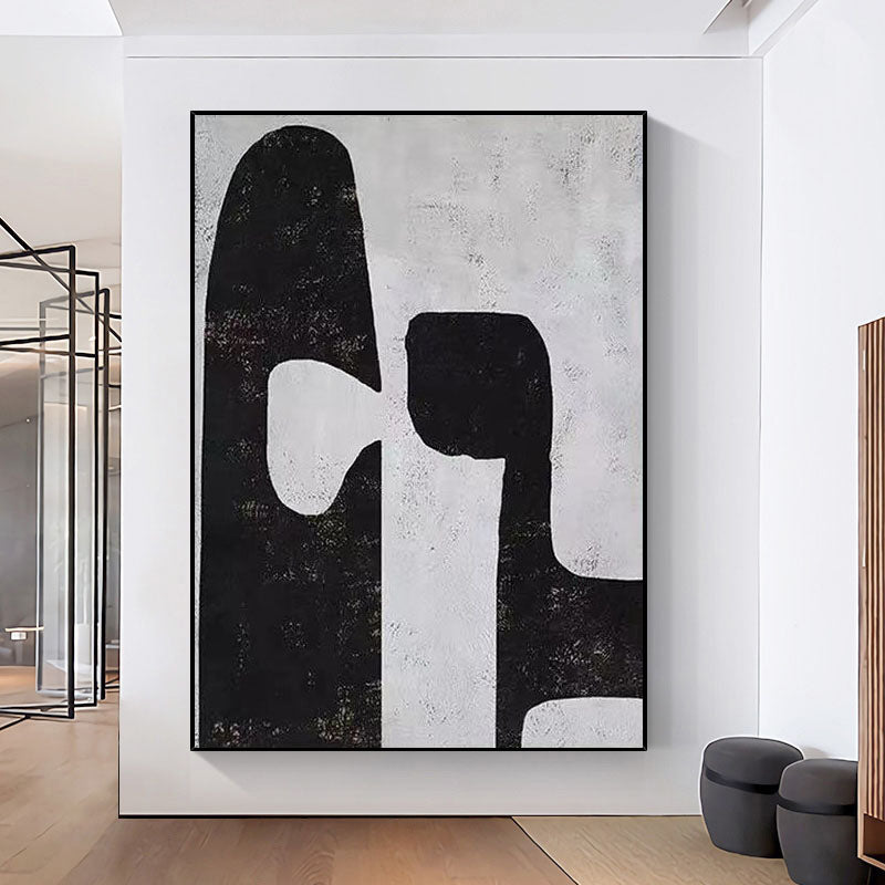Handmade Abstract Painting on Canvas Black and White Painting Modern Art Hotel Decoration Painting Wall Art,31inx47in,No Frame