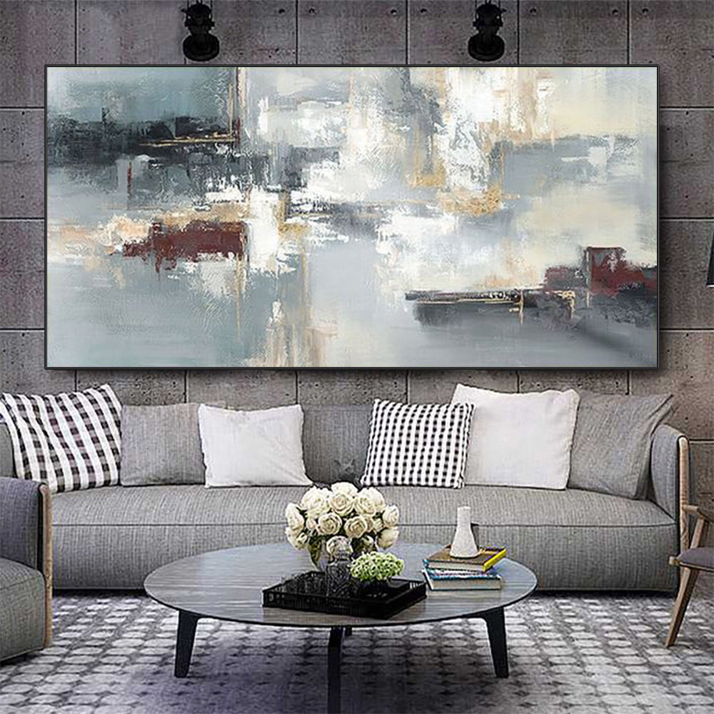 Modern Hand Paint Abstract Thick Oil Painting Nordic Navy Gold Canvas Artwork Handmade Brush Oil Painting,27inx54in,No Frame
