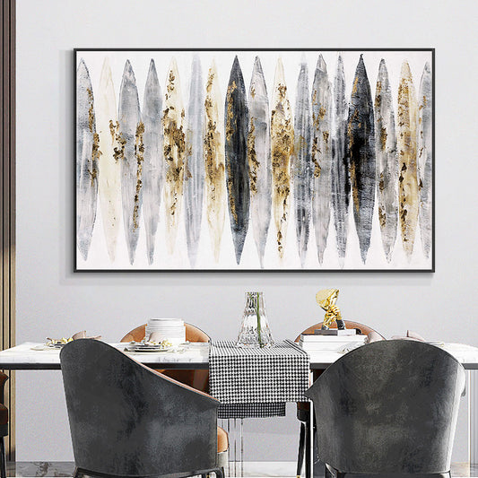 Abstract Grey Black Yellow Oil Painting  Hand Painted On Canvas Modern Landscape Wall Art,27inx54in,No Frame
