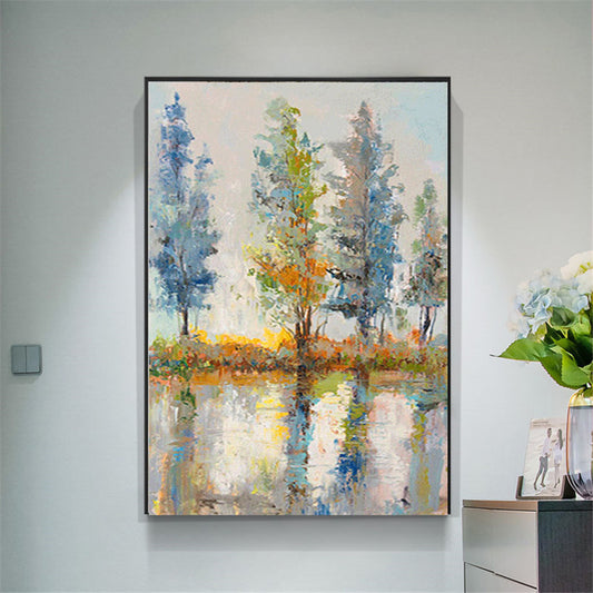 Modern Wall Art Home Interior Decor Abstract Tree Landscape Art Oil Painting Hand Painted Canvas Painting,31inx47in,No Frame