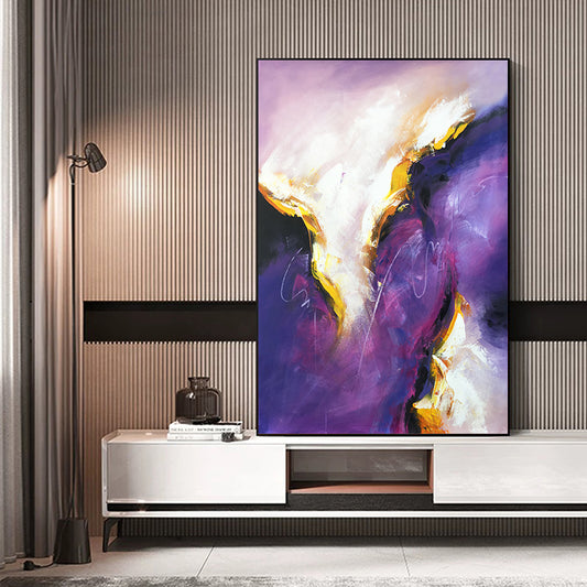 Hand painted Abstract Oil Painting Corridor Living Room Wall Decoration Painting Purple Modern Minimalist Color Hanging,31inx47in,No Frame