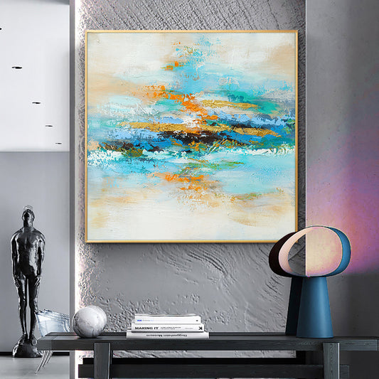 Hand Painted Abstract Oil Painting Colorful Landscape Wall Art Pictures On Canvas For Home Decor,31inx31in,No Frame