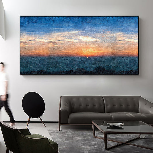 Hand Painted Abstract Oil Painting Sunrise Landscape Canvas Wall Art Painting Large Picture For Salon Home,27inx54in,No Frame
