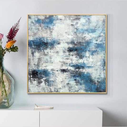 Hand Painted Blue Abstract Landscape Oil Painting On Canvas Wall Art Modern Wall Art,31inx31in,No Frame
