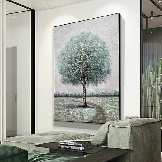 Hand painted Oil Painting Fortune Tree Golden Autumn Texture Painting Large Hanging Painting Abstract Decorative Canvas,31inx47in,No Frame