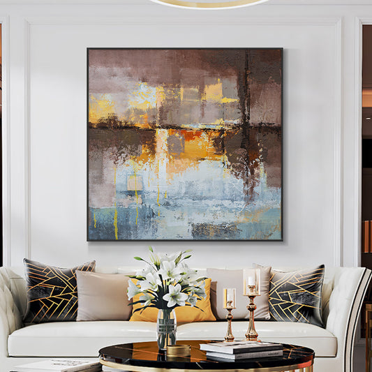 Abstract Coffee With Yellow Oil Painting  Hand Painted On Canvas Modern Handmade Wall Art,31inx31in,No Frame