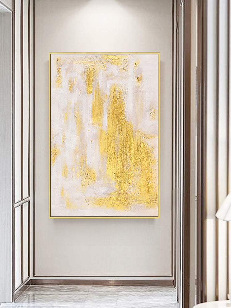 Abstract Painting Canvas Art With Golden Color Hand Painted Thick Texture Oil Painting Modern Simple Art,27inx54in,No Frame