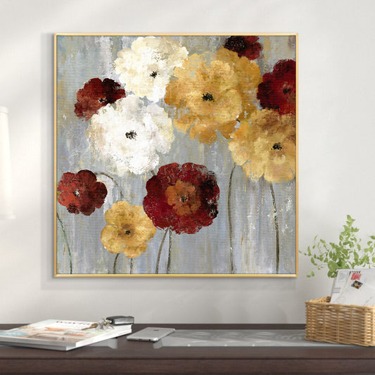 Abstract Red Flowers Hand Painted Oil Painting On Canvas Abstract Wall Art White Flower Painting Art,31inx31in,No Frame