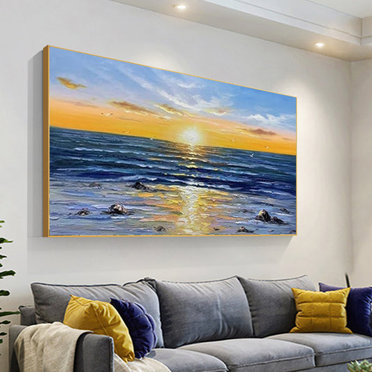 Handmade Abstract Sunset Knife Thick Oil Painting City Landscape On Canvas Hand Painted Oil Painting,27inx54in,No Frame