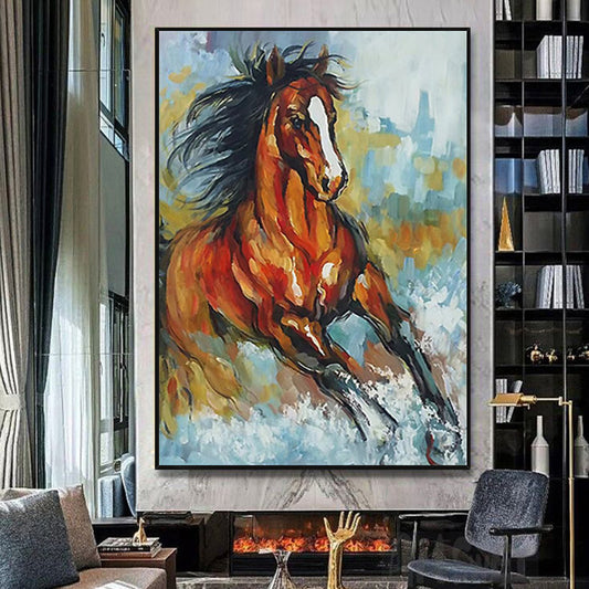 #690Animal Hand painted Abstract Oil Painting Galloping Horse Art Hanging Painting Living Room Study Decoration Canvas,31inx47in,No Frame