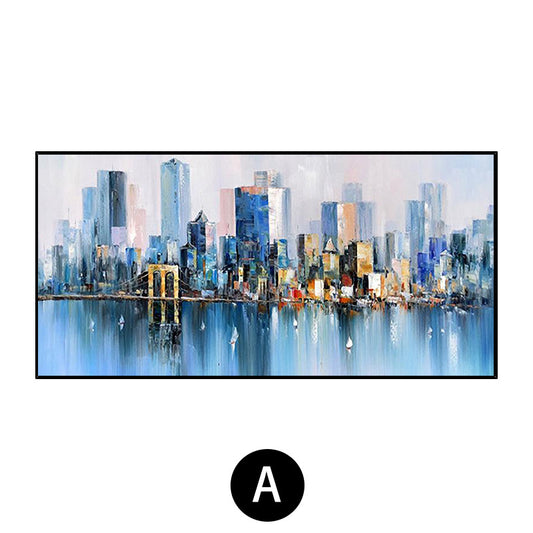 Wall Art Cityscape Oil Painting Hand Painted Decorative Modern Abstract Urban Colorful Handmade Painting,27inx54in,No Frame