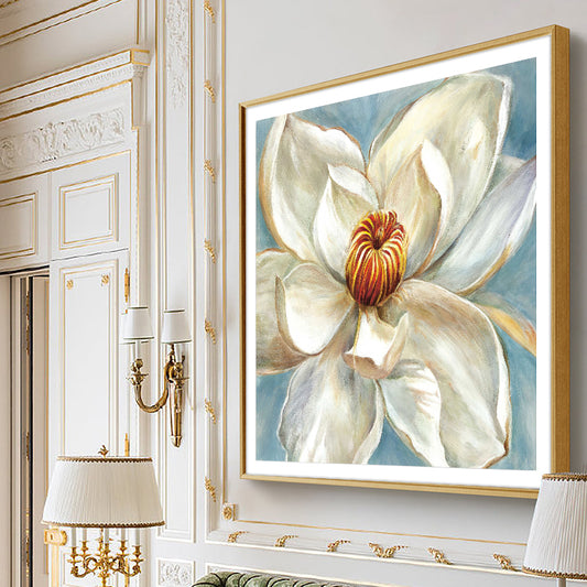 Abstract Flower Decorative Canvas Painting Wall Art Hand Painted Oil Painting White Flower Painting Canvas Art,31inx31in,No Frame