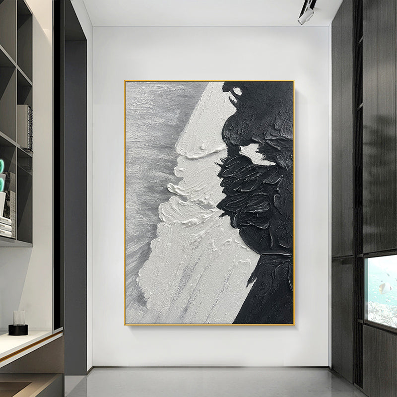 Handmade Black White Abstract Oil Painting Wall Home Hand Picture Art Canvas Artwork,31inx47in,No Frame