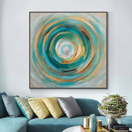 Hand Painted Abstract Green With Blue Colorful Circle Oil Painting Decorative Wall Art Pictures,31inx31in,No Frame