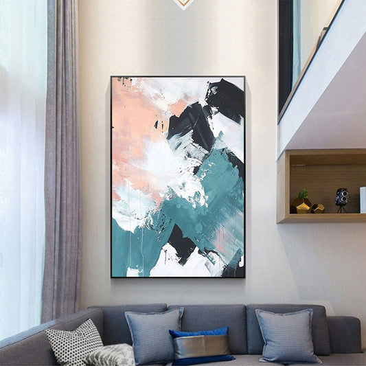 Pure Hand Painted Oil Painting Gray Pink Hanging Painting Abstract Living Room Decorative Painting Picture Art,31inx47in,No Frame
