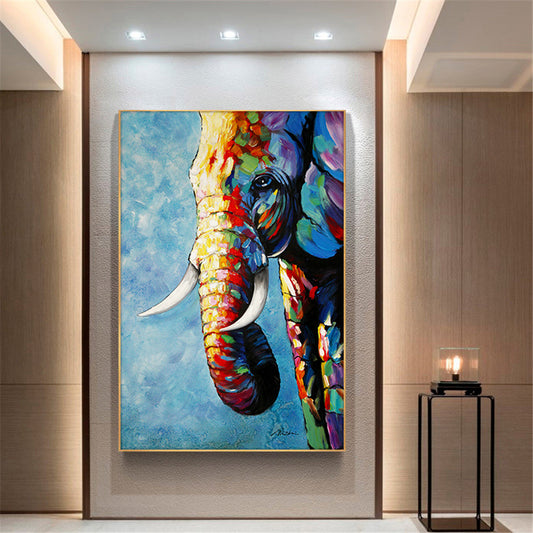 Hand Painted Elephant Oil Painting On Canvas Handmade Animal Wall Art Pictures Abstract Paintings  For Living Room,31inx47in,No Frame