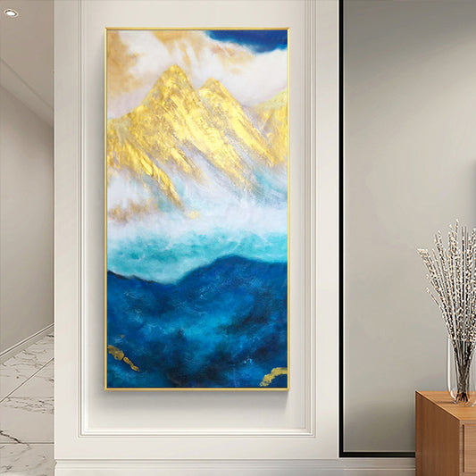 Pure Hand Painted Abstract Oil Painting Living Room Gold Foil Modern Decorative Painting Corridor Aisle Large,27inx54in,No Frame