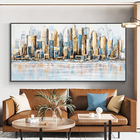 Large Size Building Painting Hand Painted Oil Painting On Canvas Modern Wall Art,27inx54in,No Frame