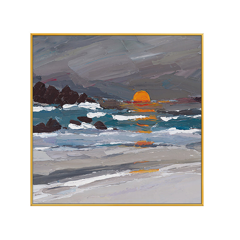 3D Hand Painted Abstract Oil Painting Landscape Painting On Canvas Handmade Sunrise For Modern Home Decorative,31inx31in,No Frame