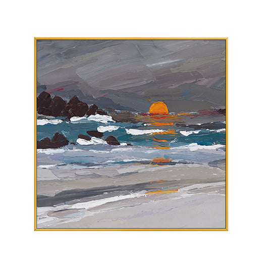 3D Hand Painted Abstract Oil Painting Landscape Painting On Canvas Handmade Sunrise For Modern Home Decorative,31inx31in,No Frame