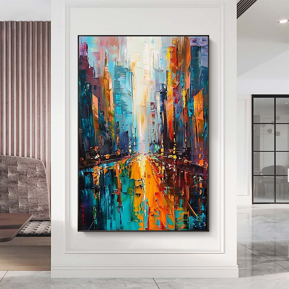 Original creation City Hand painted Oil Painting Canvas Wall Art For Home Living Room Unframed/Rolled #016