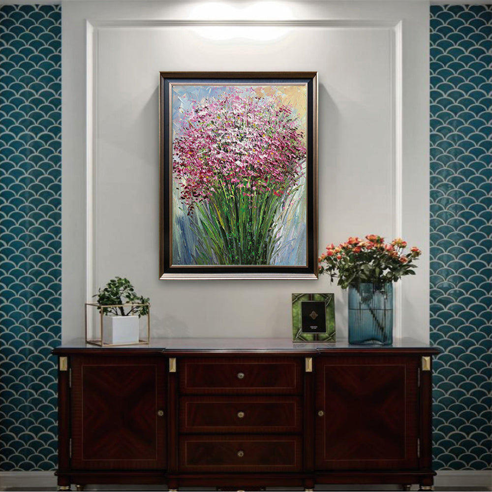 Hand Painted Oil Painting Abstract 3D Flowers On Canvas Retro Wall Painting Decorations Living Room Bedroom,31inx47in,No Frame