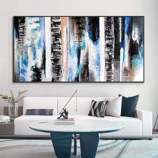 Hand Painted Abstract Black With White Oil Painting On Canvas Thick Textured Wall Art Painting,27inx54in,No Frame